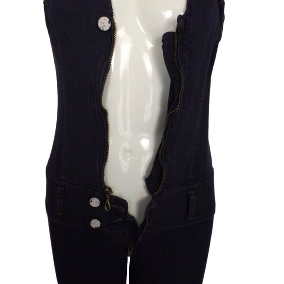 new! SCORPIO Jeans Jumpsuit, JR 1, Purple Denim, Fitted, Embellished/Cutouts - Picture 9 of 12